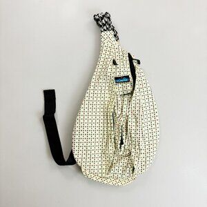 KAVU Original Rope Sling Bag Crossbody Pack Cotton Canvas Dash Print Ivory Teal